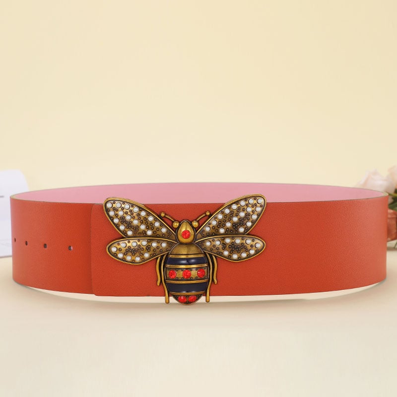 Women Fashion Bee Buckle Leather Belt 7cm Wide Belt Image 1