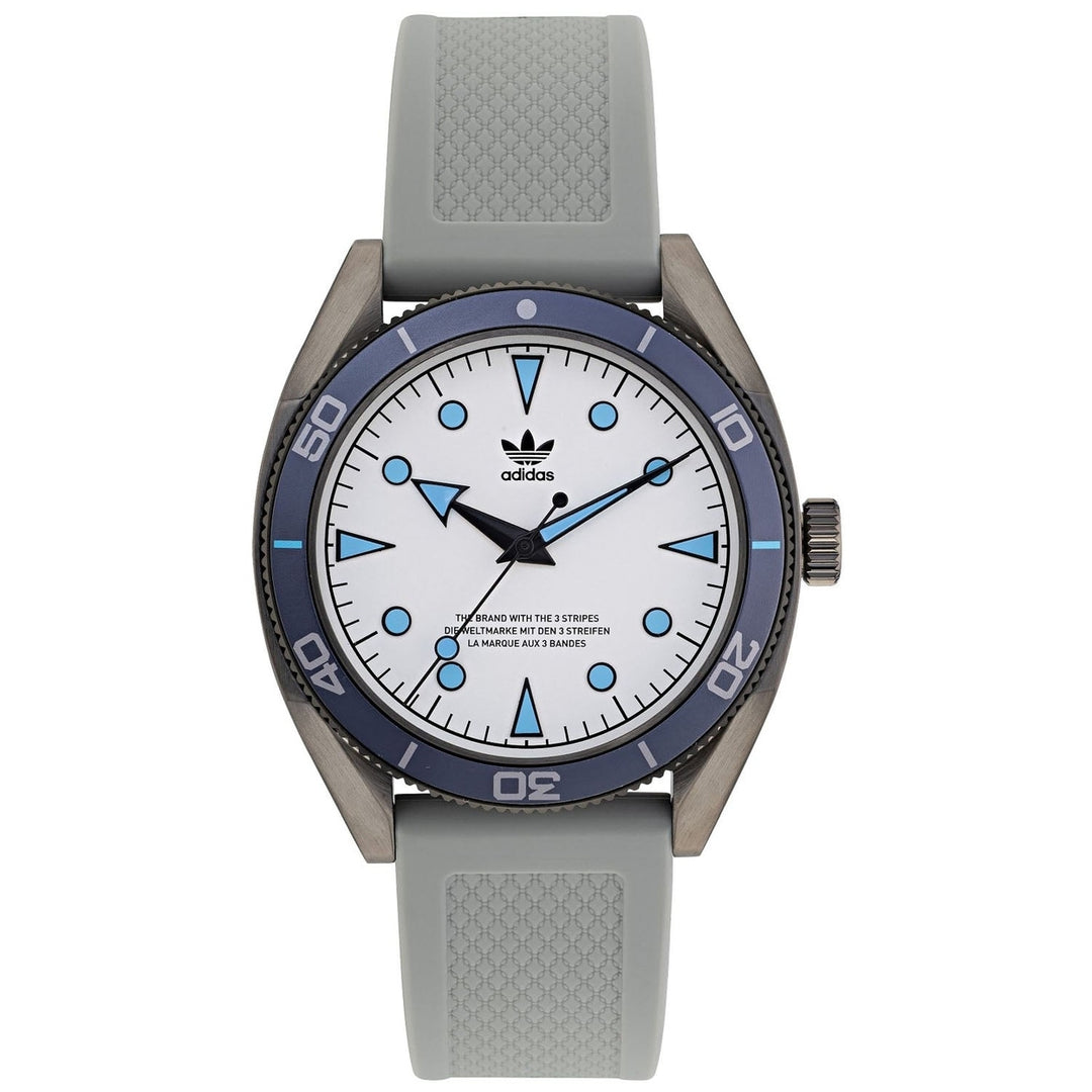 Adidas Mens Originals Fashion Silver Dial Quartz Watch AOFH22003 Silicone Strap Image 1