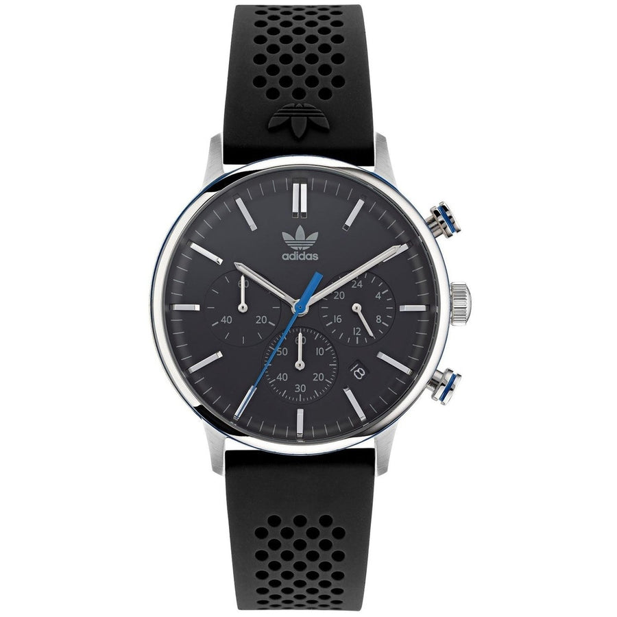 Adidas Originals Chrono Black Dial Watch AOSY22016 Stainless Steel Silicone Strap Image 1