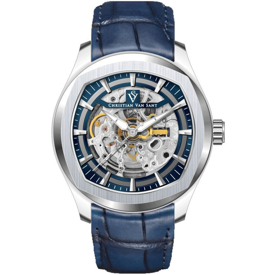 Christian Van Sant Romeo Watch CV9501 Blue Dial Stainless Steel Leather Strap Image 1