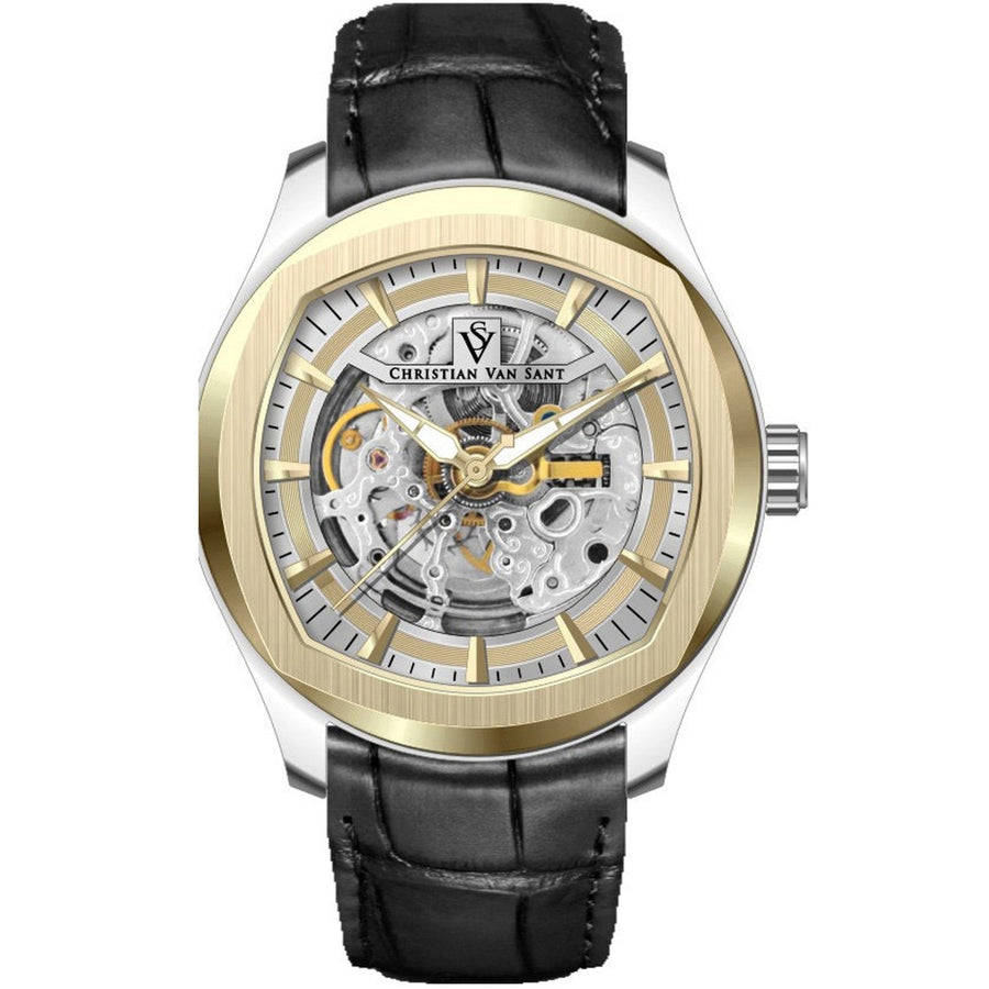 Christian Van Sant Mens Romeo Automatic Watch CV9502 Gold Dial Leather Strap Image 1