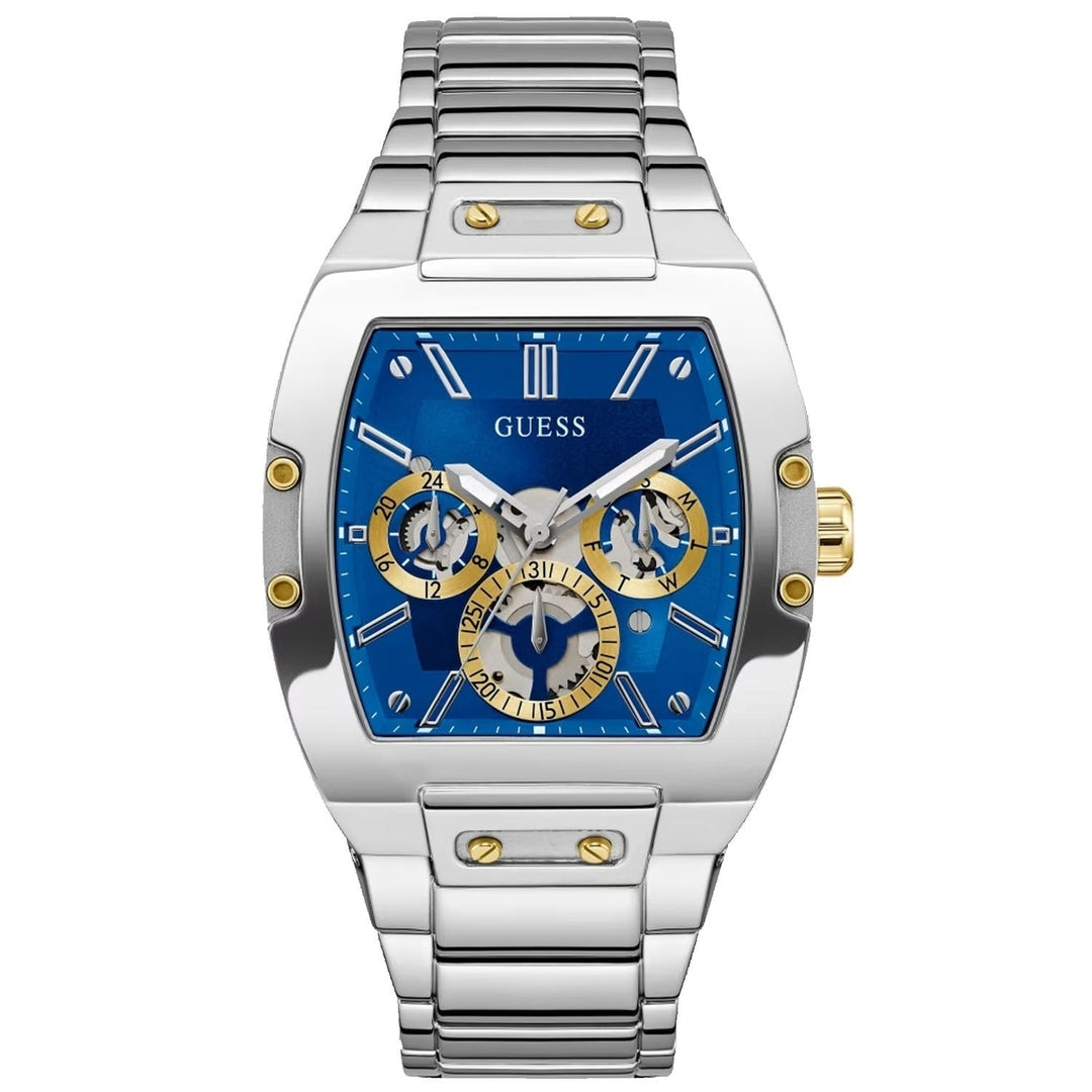 Guess Mens Silver Tone Multi-function Watch GW0456G5 Blue Dial Stainless Steel Image 1