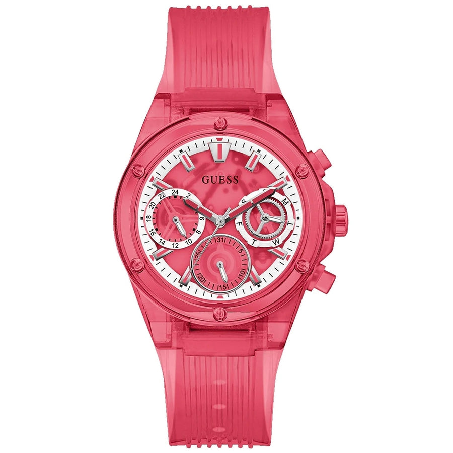 Guess Womens Red Multi-function Quartz Watch GW0438L4 Bio-based Nylon Strap Image 1