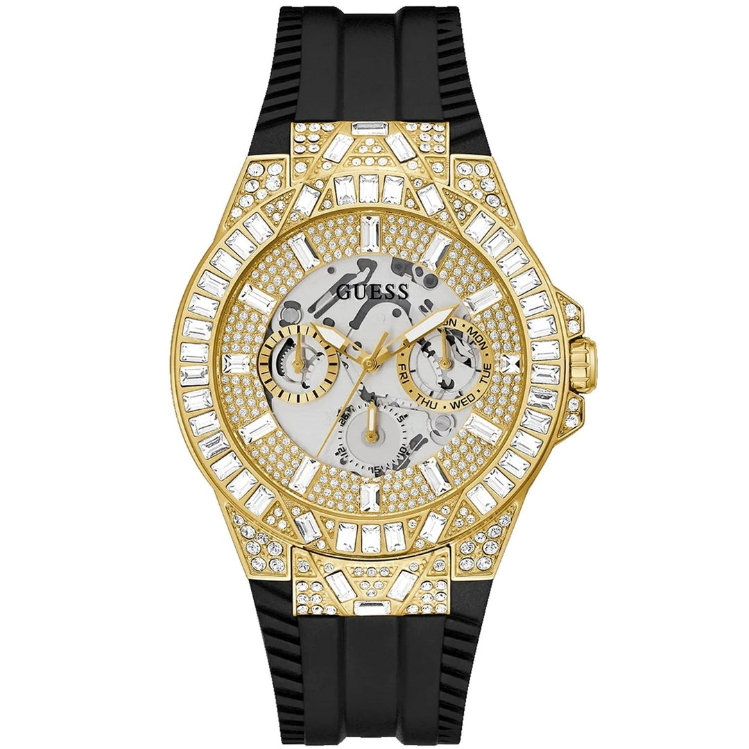 Guess Mens Black Gold Tone Multi-function Watch GW0498G2 Champagne Dial Image 1