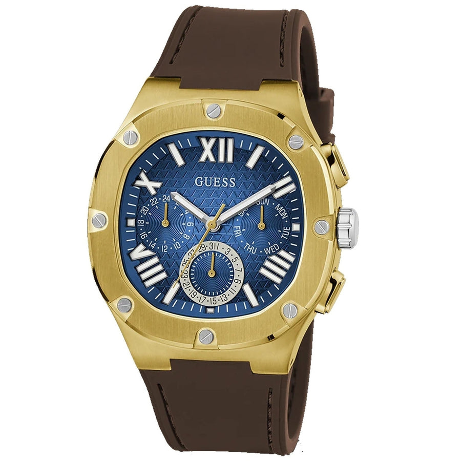 Guess Mens Multi-function Brown Gold Tone Blue Dial Watch GW0571G5 Stainless Steel Image 1