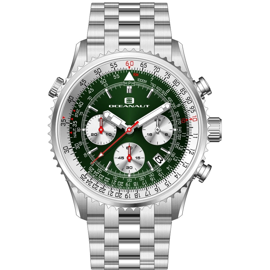 Oceanaut OC0123 Mens Green Dial Stainless Steel Quartz Watch 10 ATM Water Resistant Image 1