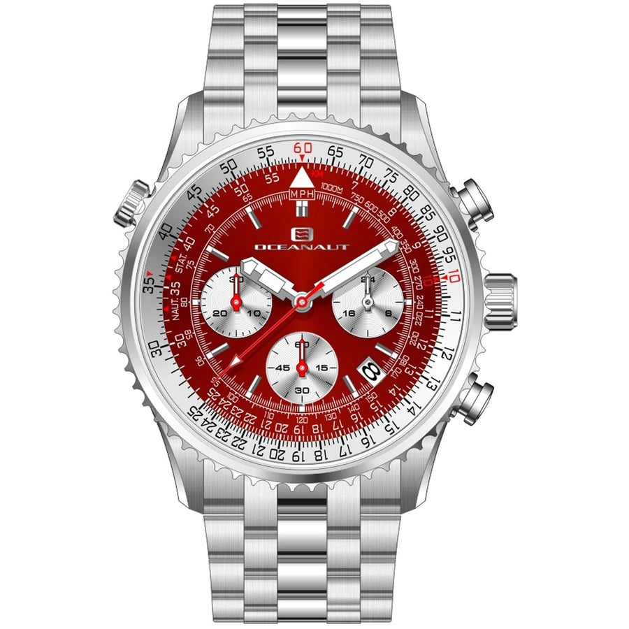 Oceanaut Mens Flight Watch OC0124 Red Dial Stainless Steel Water Resistant 10 ATM Image 1