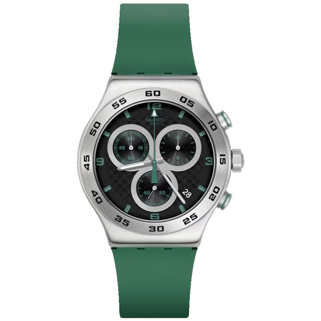 Swatch Mens Irony Watch Carbonic Green Black Dial YVS525 Stainless Steel Rubber Image 1