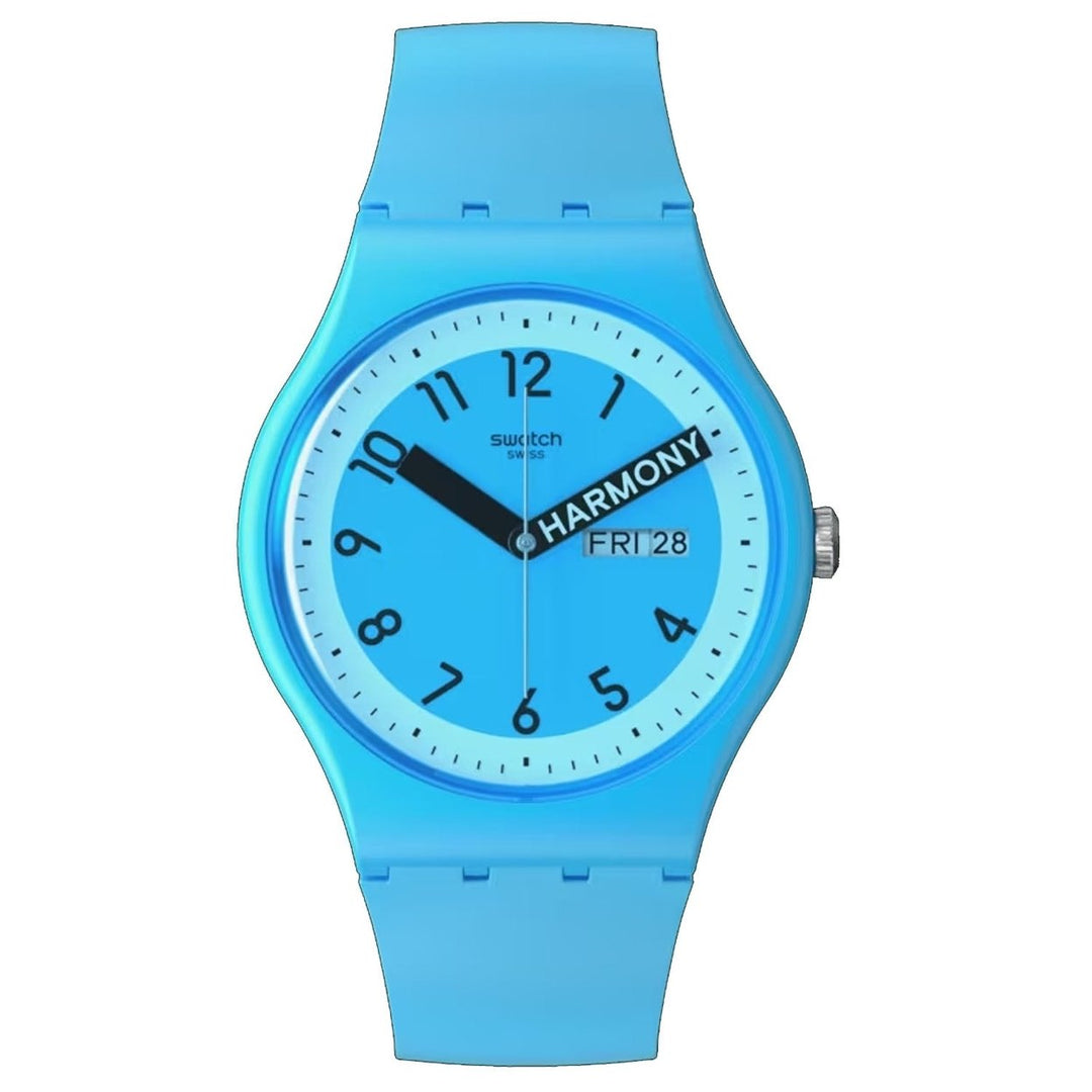 Swatch Mens Watch SO29S702 Proudly Blue Silicone Strap Blue Dial Waterproof Image 1