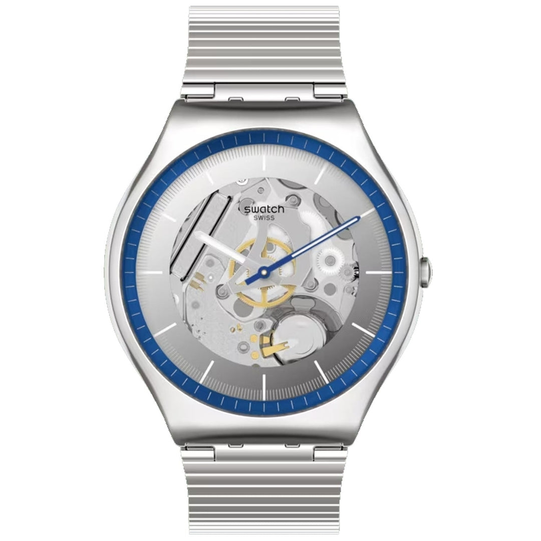 Swatch Mens Skin Ringing in Blue Grey Dial Watch SS07S116GG Stainless Steel Image 1