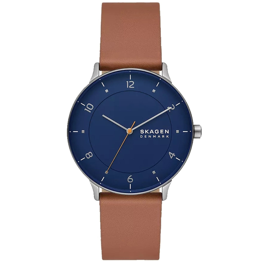 Skagen Mens Riis SKW6885 Blue Dial Quartz Watch Stainless Steel Leather Strap Image 1