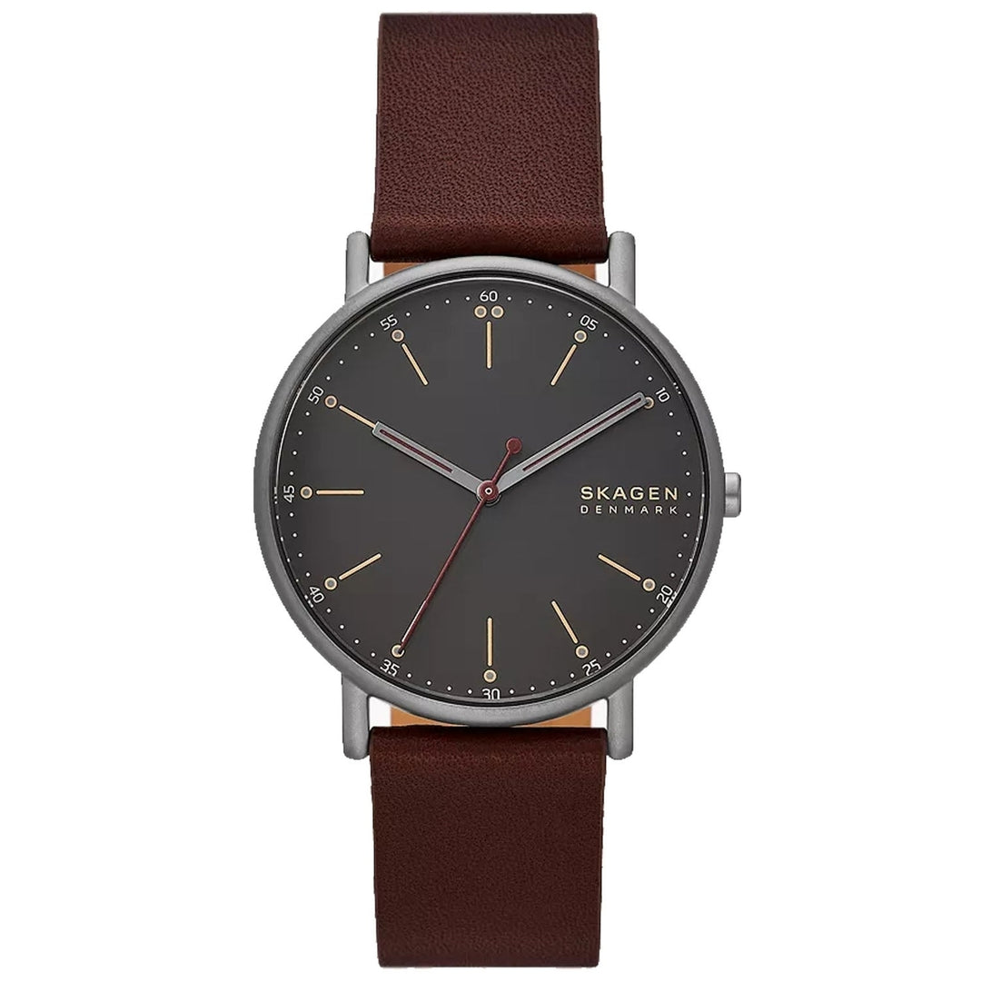 Skagen Signatur Mens Watch SKW6860 Black Dial Stainless Steel Leather Strap Image 1