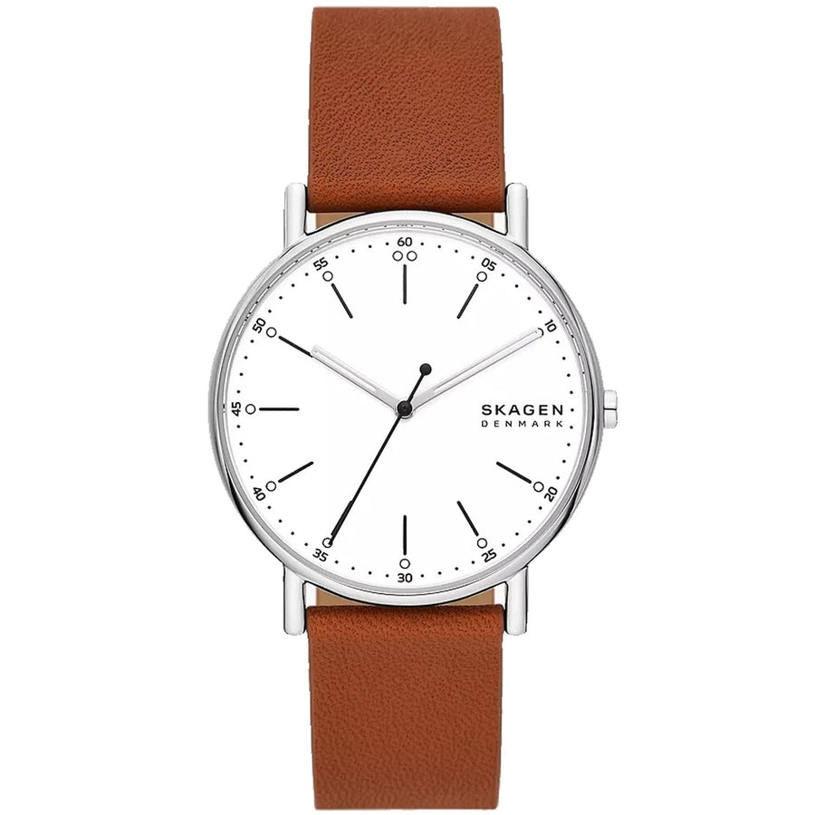 Skagen Mens Signatur White Dial Watch SKW6903 Stainless Steel Leather Strap Image 1