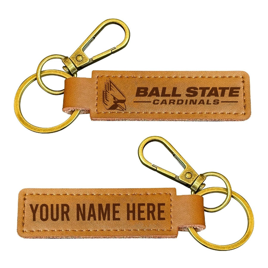 Ball State University Customizable Leather Keychain 3.25" Long Officially Licensed Collegiate Product Image 1