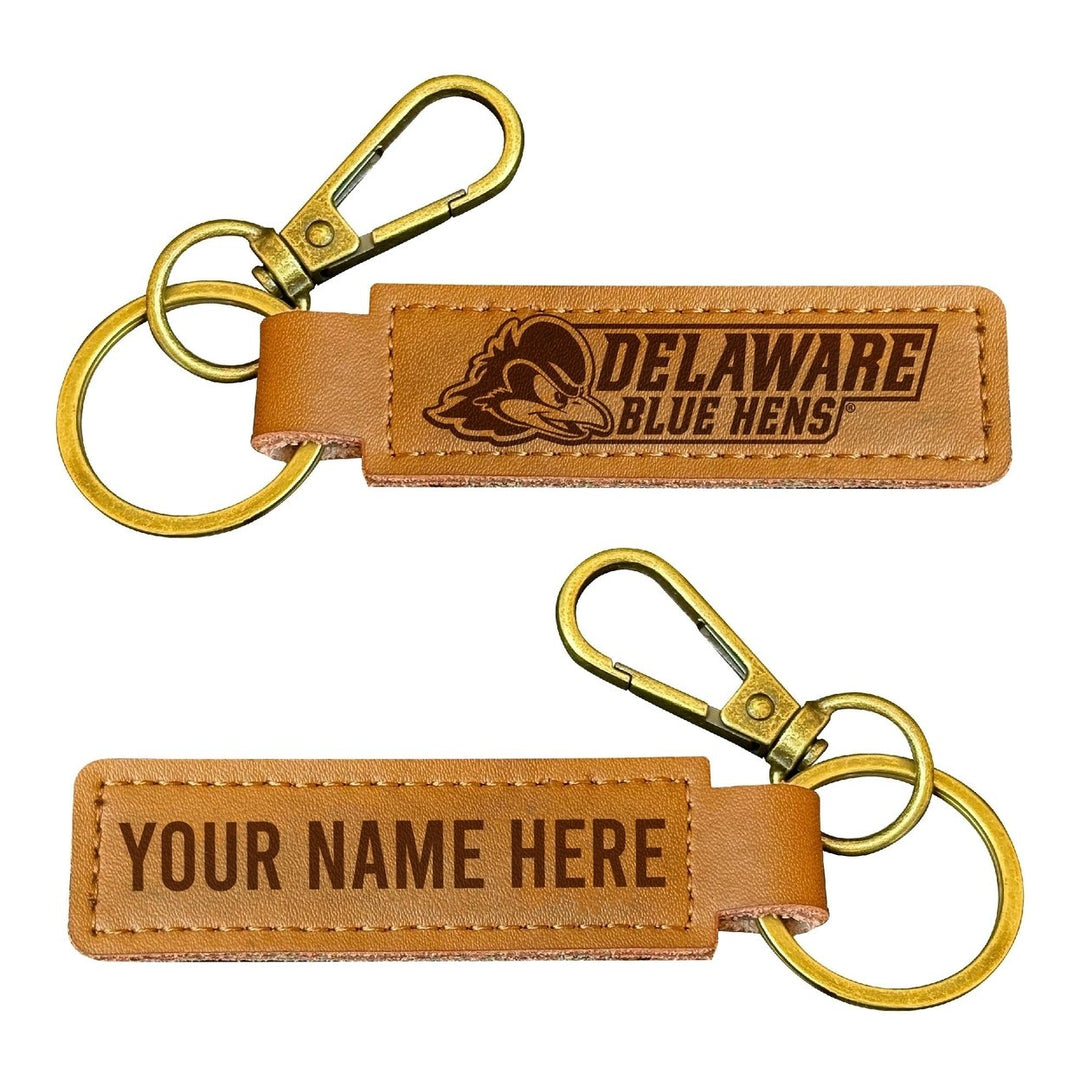 Delaware Blue Hens Customizable Leather Keychain 3.25" Long Officially Licensed Collegiate Product Image 1