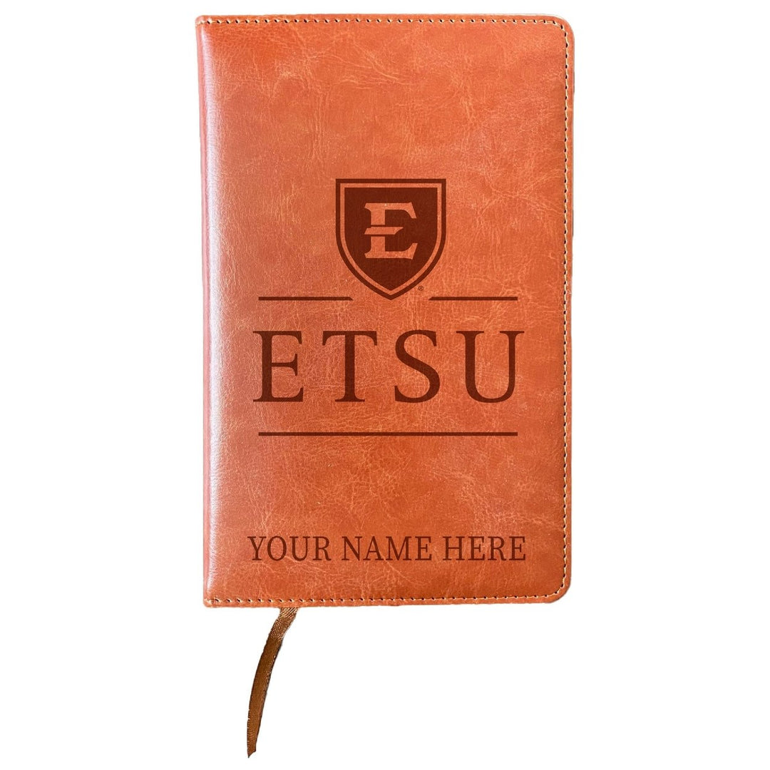 East Tennessee State University Customizable Engraved 8" x 5" Leather Journal Officially Licensed Collegiate Product Image 1