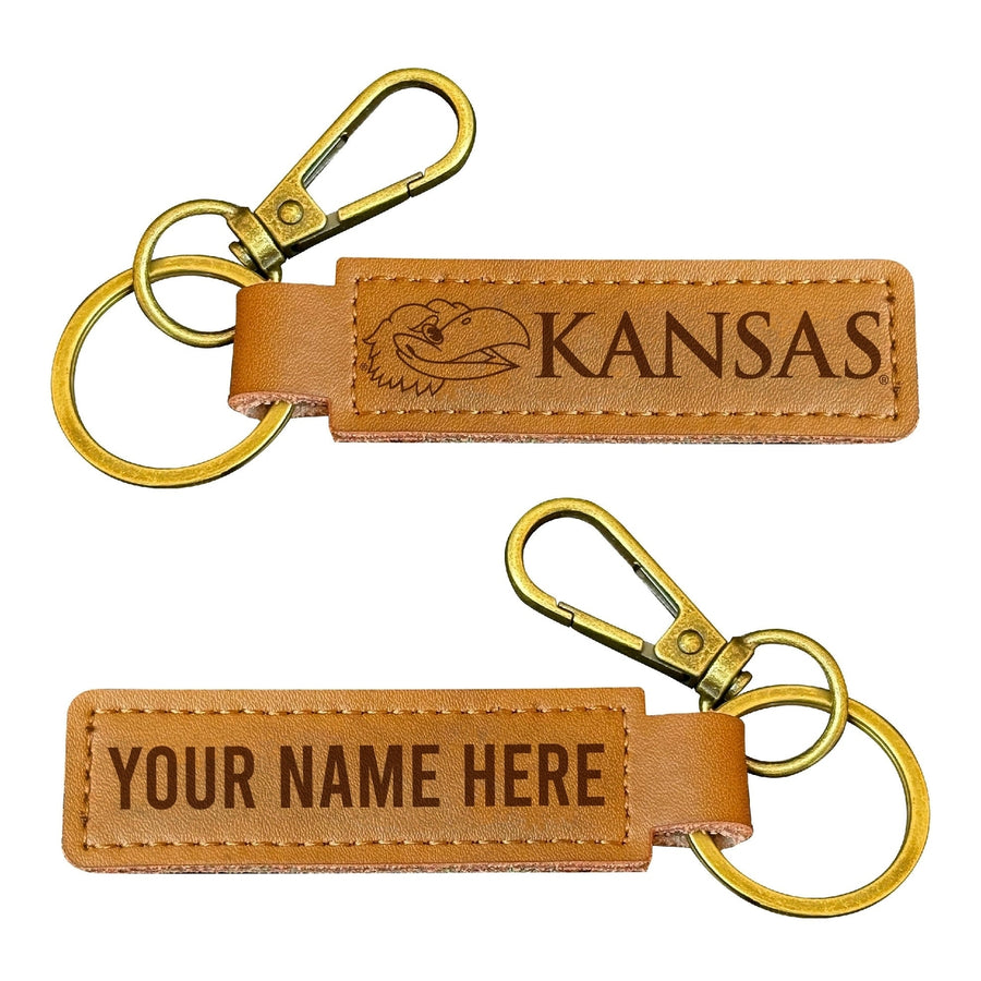 Kansas Jayhawks Customizable Leather Keychain 3.25" Long Officially Licensed Collegiate Product Image 1