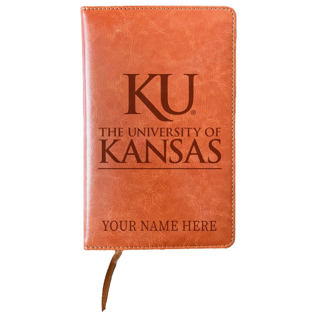 Kansas Jayhawks Customizable Engraved 8" x 5" Leather Journal Officially Licensed Collegiate Product Image 1