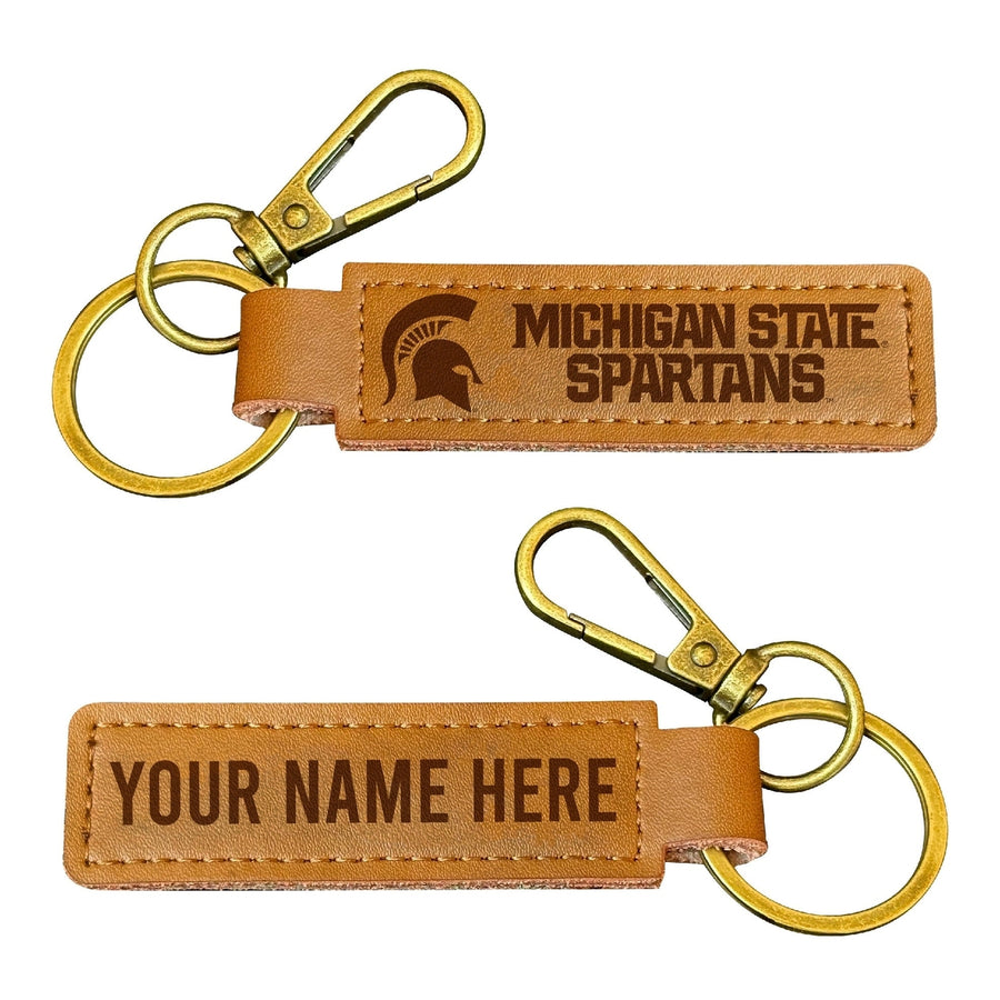 Michigan State Spartans Customizable Leather Keychain 3.25" Long Officially Licensed Collegiate Product Image 1