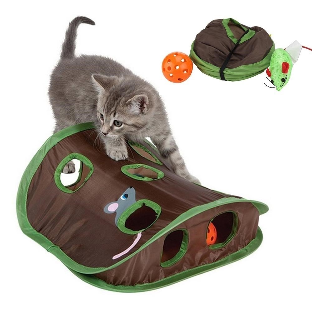 Interactive Cat Toy Hide and Seek Tunnel 9 Holes Foldable Mouse Hunt Game Image 1