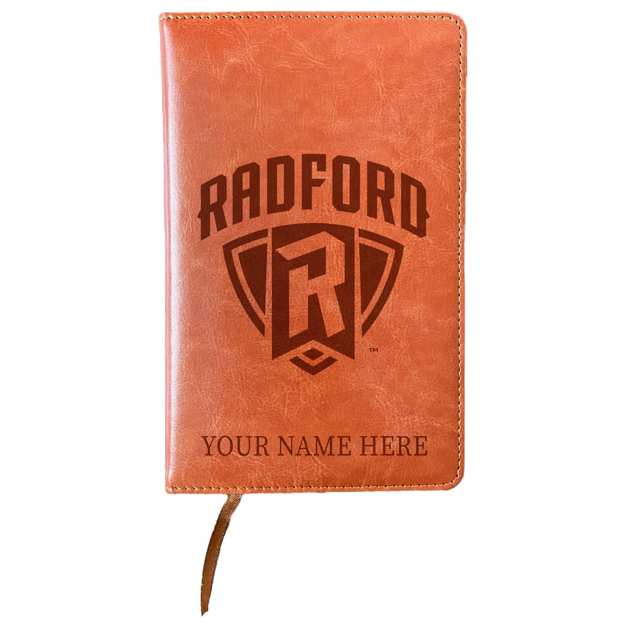 Radford University Highlanders Customizable Engraved 8" x 5" Leather Journal Officially Licensed Collegiate Product Image 1