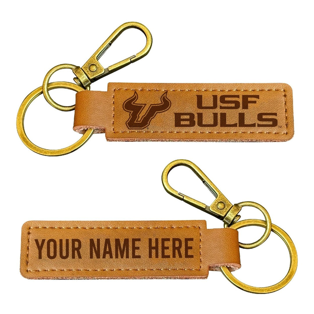 South Florida Bulls Customizable Leather Keychain 3.25" Long Officially Licensed Collegiate Product Image 1