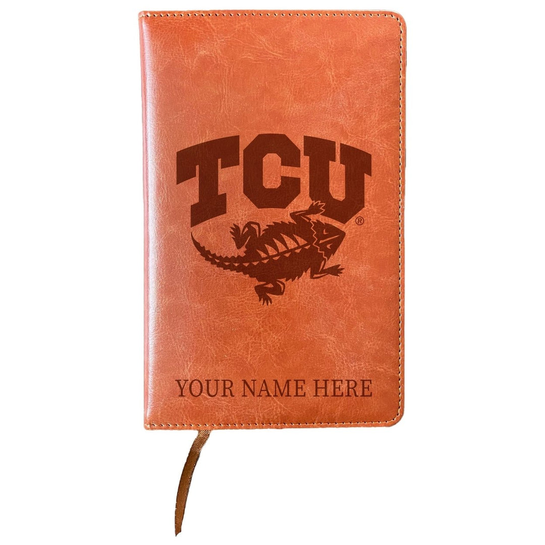 Texas Christian University Customizable Engraved 8" x 5" Leather Journal Officially Licensed Collegiate Product Image 1