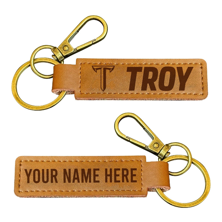 Troy University Customizable Leather Keychain 3.25" Long Officially Licensed Collegiate Product Image 1