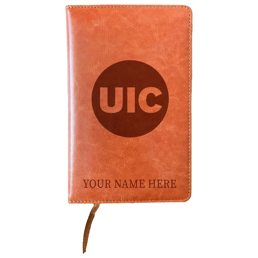 University of Illinois at Chicago Customizable Engraved 8" x 5" Leather Journal Officially Licensed Collegiate Product Image 1