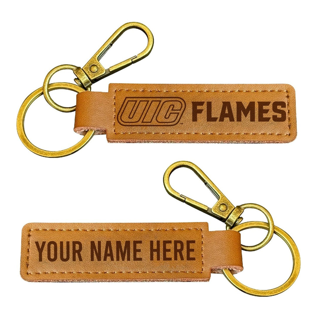 University of Illinois at Chicago Customizable Leather Keychain 3.25" Long Officially Licensed Collegiate Product Image 1