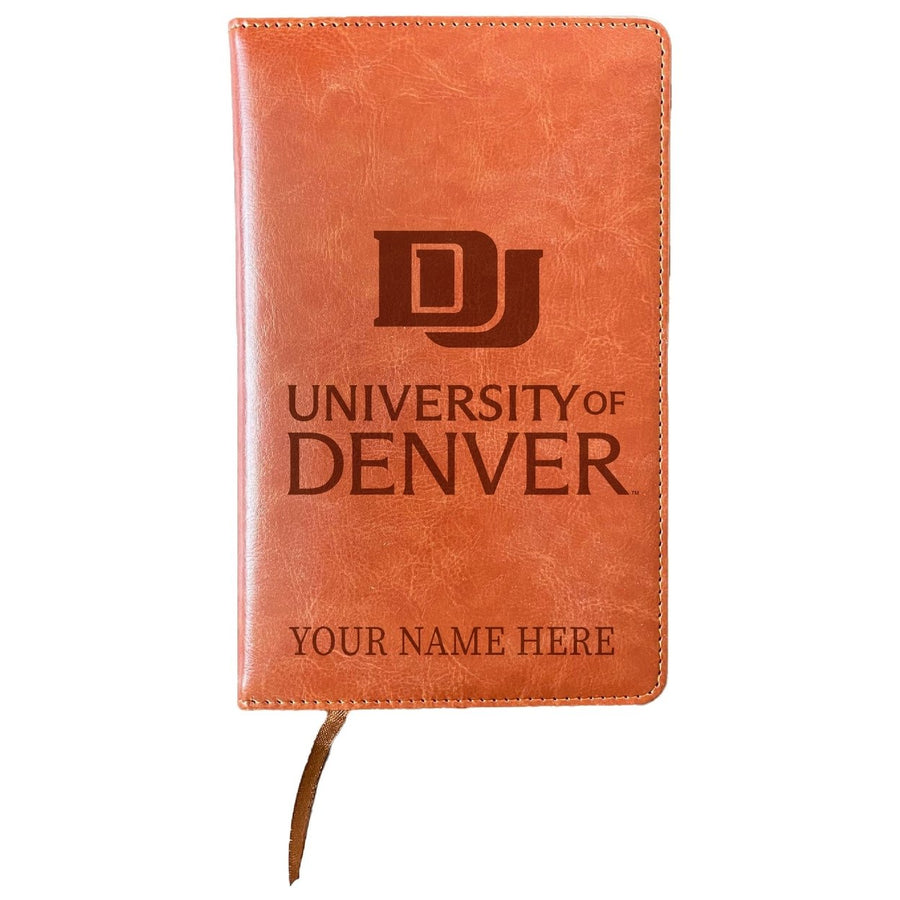 University of Denver Pioneers Customizable Engraved 8" x 5" Leather Journal Officially Licensed Collegiate Product Image 1