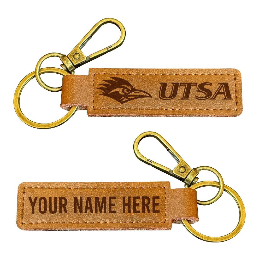 UTSA Road Runners Customizable Leather Keychain 3.25" Long Officially Licensed Collegiate Product Image 1