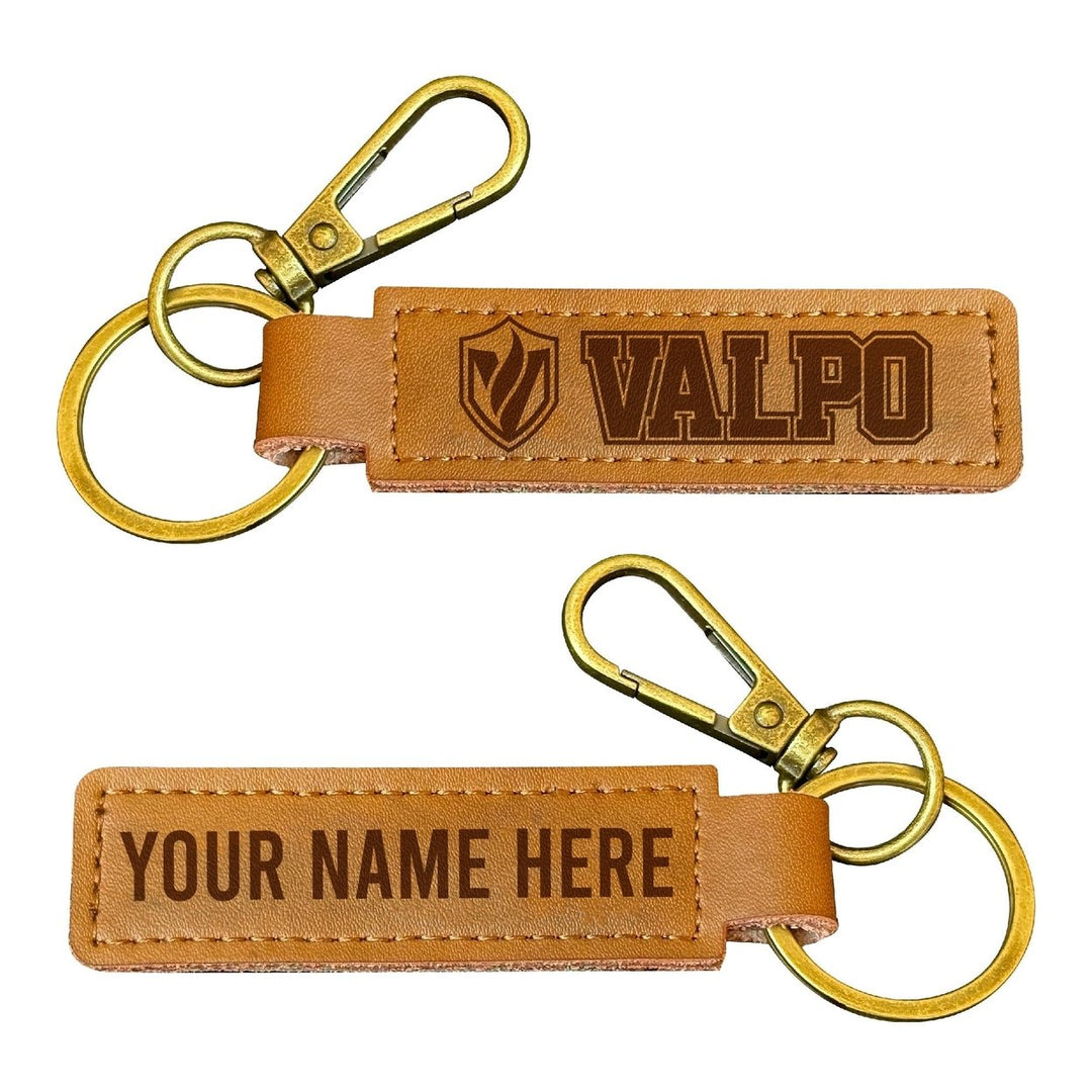 Valparaiso University Customizable Leather Keychain 3.25" Long Officially Licensed Collegiate Product Image 1