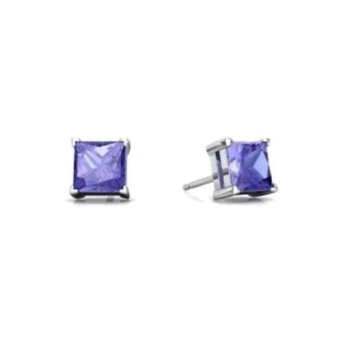 14k White Gold Plated Created Tanzanite 6mm Princess Cut Stud Earrings for Women Image 1