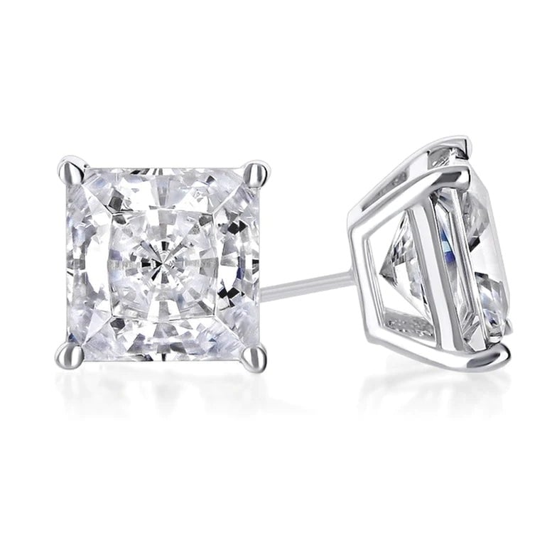 14k White Gold Plated White Sapphire 6mm Princess Cut Stud Earrings for Women Image 1