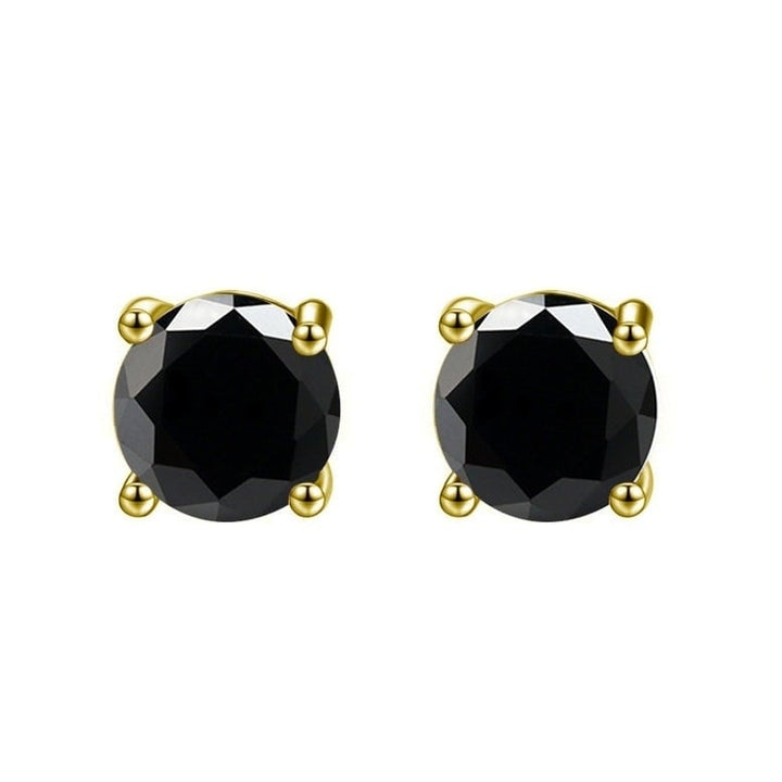 14K Yellow Gold Plated Created Black Sapphire Round Stud Earrings 6mm Women Image 1