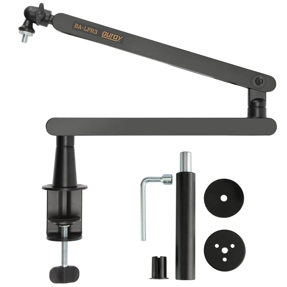 Auray Low-Profile Broadcast Arm Black with 6 Inch Riser for Mics Cameras Streaming Image 1