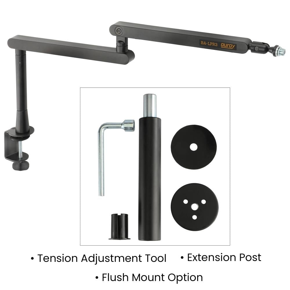 Auray Low-Profile Broadcast Arm Black with 6 Inch Riser for Mics Cameras Streaming Image 2