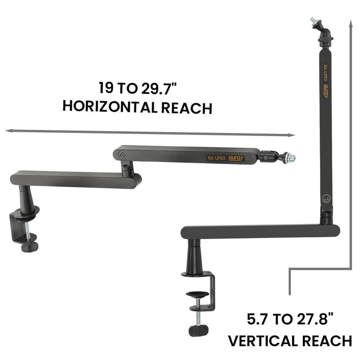 Auray Low-Profile Broadcast Arm Black with 6 Inch Riser for Mics Cameras Streaming Image 3