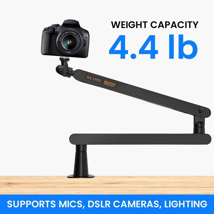 Auray Low-Profile Broadcast Arm Black with 6 Inch Riser for Mics Cameras Streaming Image 4