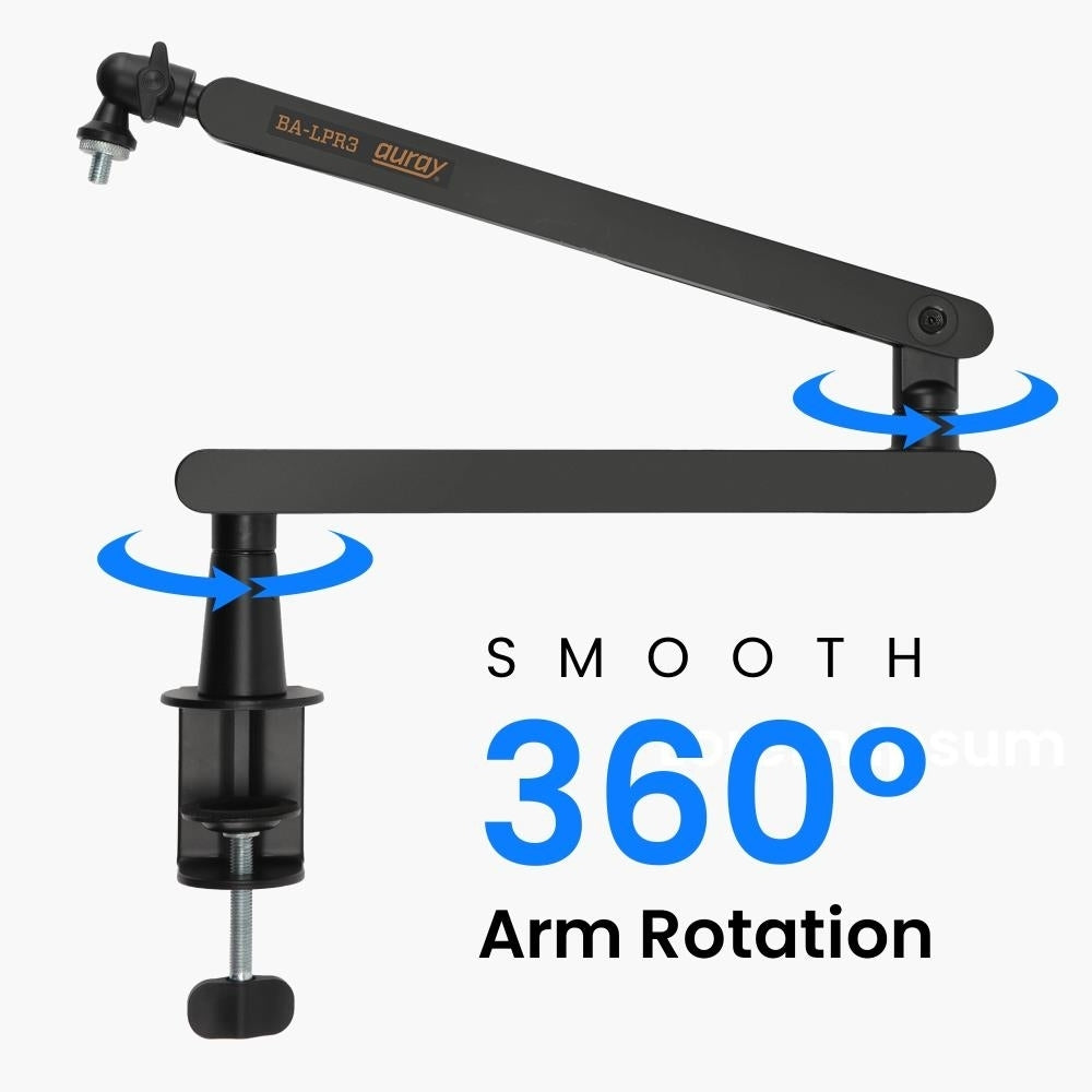 Auray Low-Profile Broadcast Arm Black with 6 Inch Riser for Mics Cameras Streaming Image 6