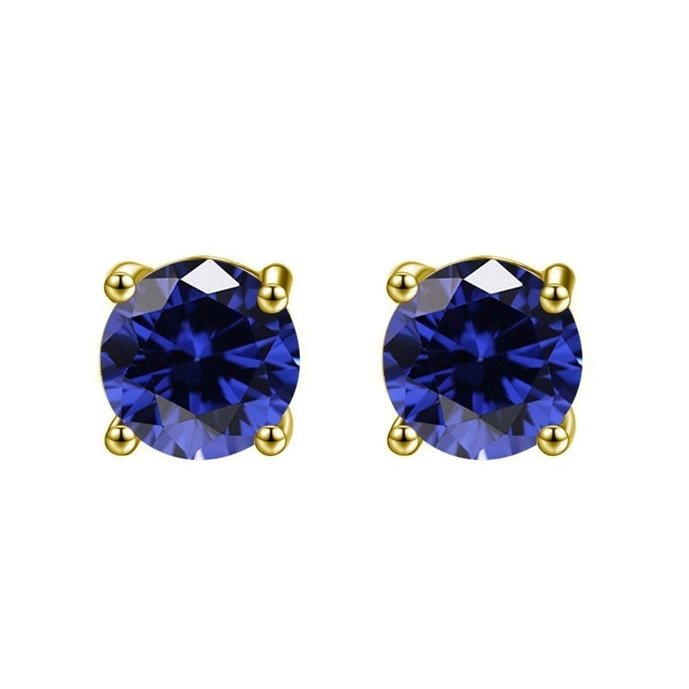 14k Yellow Gold Plated Blue Sapphire Round Stud Earrings 6mm Fashion Jewelry Image 1