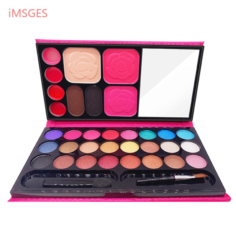 Makeup Set 24 Color Shimmer Eyeshadow Palette 2 Blusher 4 Color Lipstick 2 Eyebrow Powder Face Skin Finish Powder with Image 1