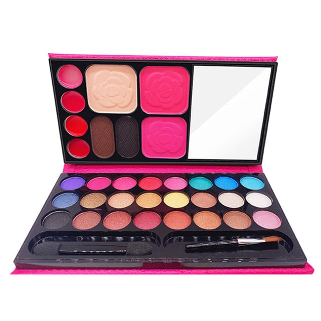 Makeup Set 24 Color Shimmer Eyeshadow Palette 2 Blusher 4 Color Lipstick 2 Eyebrow Powder Face Skin Finish Powder with Image 2