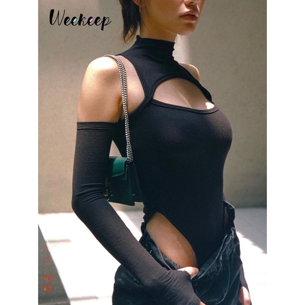 Sexy Jumpsuit Hollow Out Black White Contrast Color Strap Bodycon Women Fashion Clubwear Tight Female Date Out Playsuits Image 1