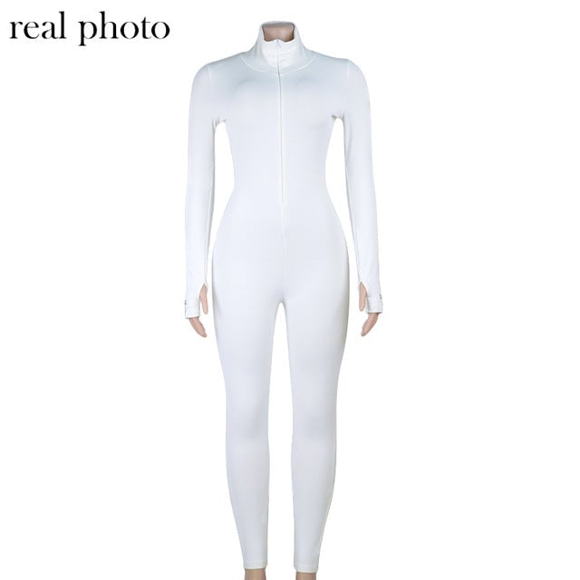 Simenual Workout Active Wear Ribbed Rompers Womens Jumpsuit Sporty Long Sleeve Fitness Embroidery Letter Print Zipper Image 4