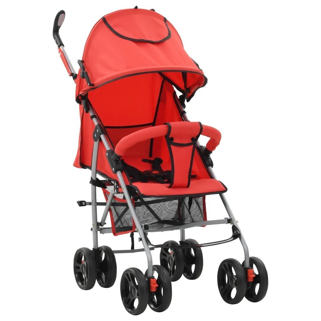 VidaXL Stroller / Pram 2-In-1 Red Steel fine Foldable Pram With Adjustable Seat And Footrest Double Locking System Image 1