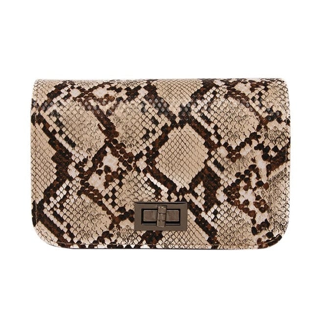 Women Serpentine Messenger Bag Small Square Shoulder Bags PU Leather Snake Print Chain Crossbody Bags For Women 2020 Image 2