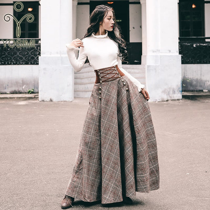 YOSIMI 2020 Sweater Skirt Set Full Sleeve Blouse Top and Woolen Plaid Skirt and Top Set Women Two Piece Outfits Image 1