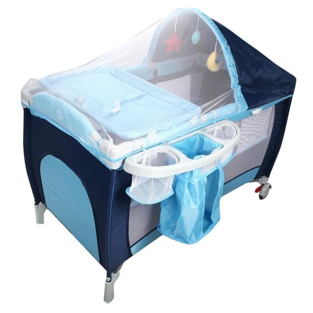 Goplus Portable Folding Baby Crib Multifunctional Child Bed Pink Blue Playpen Baby Cradle Bed with Mosquito Net and Bag Image 3